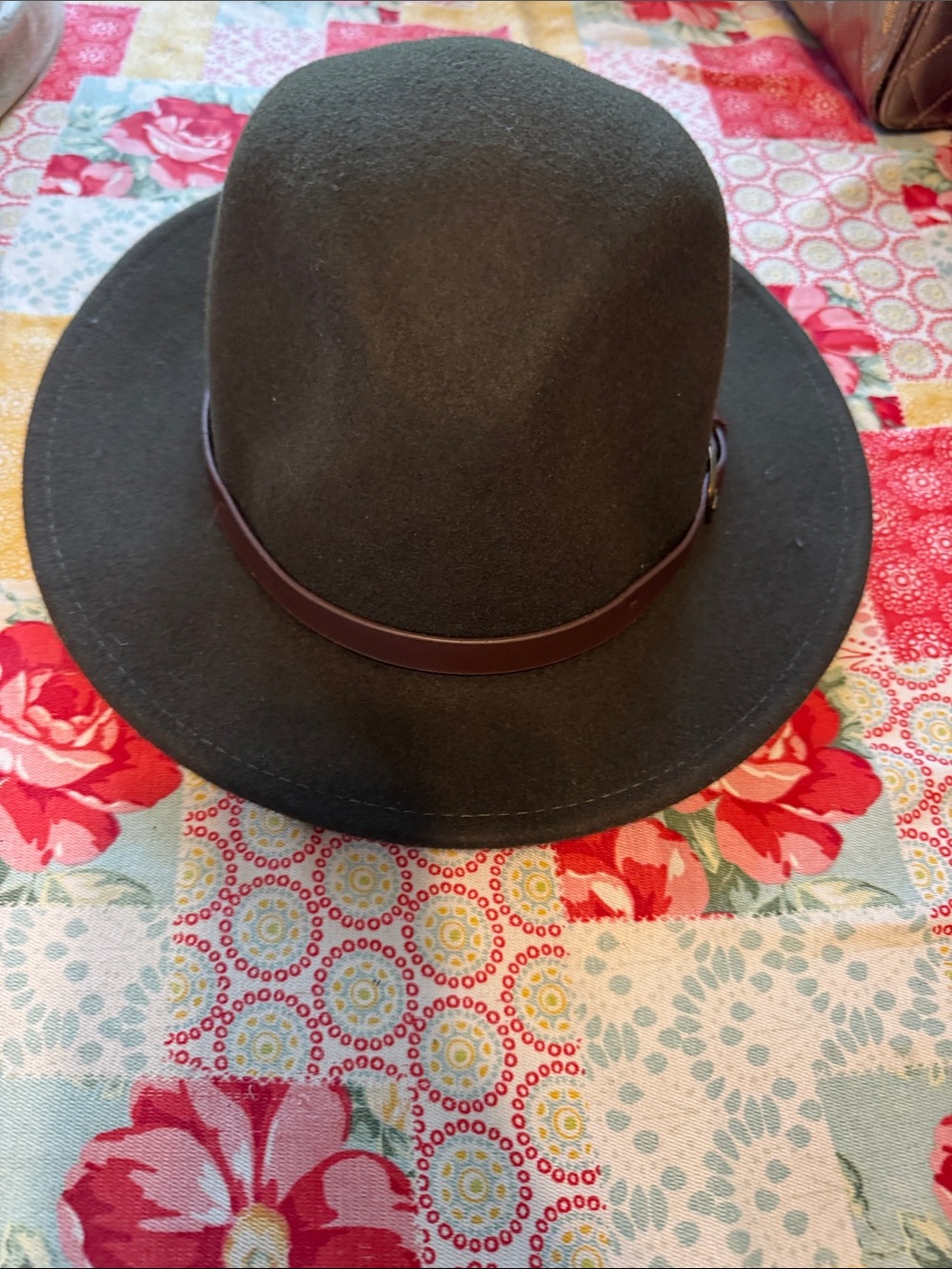 Olive Felt Wide-Brim Fedora with Brown Band